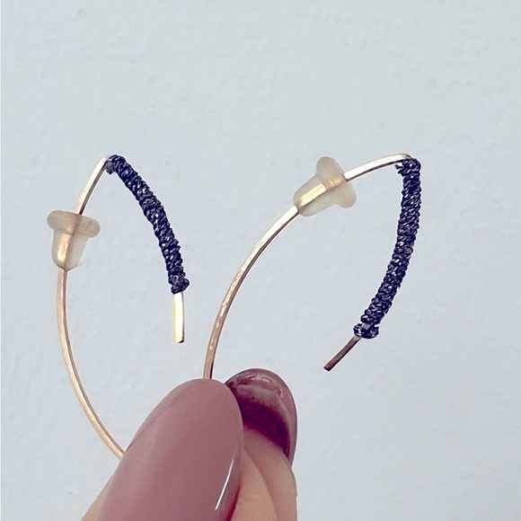 Gold Earrings with Silver Thread - Picture 1 of 3